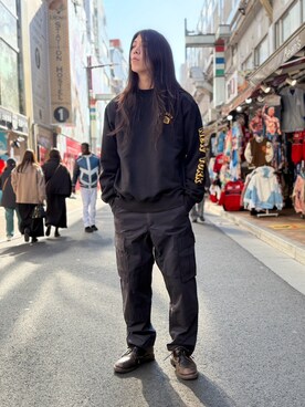 「AVIREX（アヴィレックス）のアイテム（スウェット）」を使った、しまさん（メンズ・176cm）の冬コーディネート