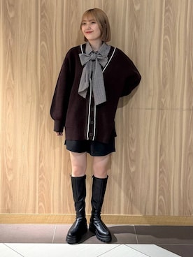 「LOWRYS FARM（ローリーズファーム）のビックボウタイチェックシャツ  573050（シャツ/ブラウス）」を使った、ローサさん（レディース・159cm）の秋コーディネート