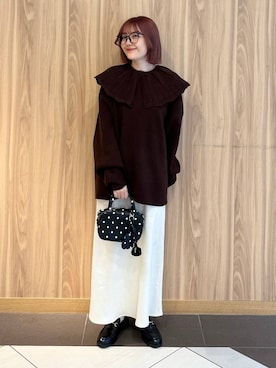 「LOWRYS FARM（ローリーズファーム）のＢＩＧカラーニットＬＳ　600397（ニット/セーター）」を使った、ローサさん（レディース・159cm）の秋コーディネート