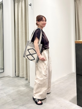 「かぐれ（カグレ）のフレンチスリーブカットソー（Tシャツ/カットソー、ブラウン系）」を使った、+++ゆき+++さん（レディース・151cm）の夏コーディネート