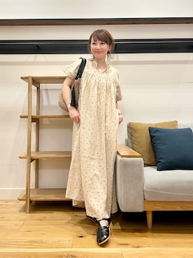 「URBAN RESEARCH DOORS（アーバンリサーチドアーズ）のリネンリヨセルドットワンピース（ワンピース、ベージュ系）」を使った、+++ゆき+++さん（レディース・151cm）の春コーディネート