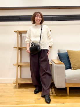 「URBAN RESEARCH DOORS（アーバンリサーチドアーズ）の立体刺繍ブラウス（シャツ/ブラウス、ホワイト系）」を使った、+++ゆき+++さん（レディース・151cm）の春コーディネート