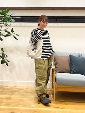 「かぐれ（カグレ）のボーダーワイドカットソー（Tシャツ/カットソー）」を使った、+++ゆき+++さん（レディース・151cm）の秋コーディネート