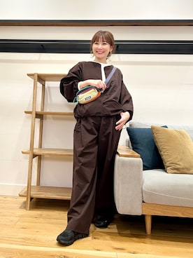 「EKAL（エカル）のDOT AIR CARDIGAN（カーディガン/ボレロ、ブラウン系）」を使った、+++ゆき+++さん（レディース・151cm）の春コーディネート