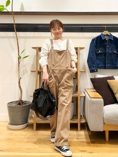 セール】製品染めジップデザインサロペット（サロペット