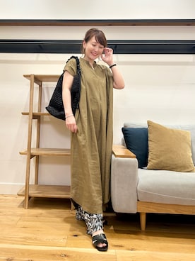 「URBAN RESEARCH DOORS（アーバンリサーチドアーズ）のリネンレーヨンスキッパーフレンチワンピース（ワンピース、ベージュ系）」を使った、+++ゆき+++さん（レディース・151cm）の夏コーディネート
