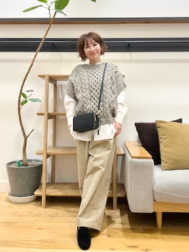 「FORK&SPOON（フォークアンドスプーン）のFORK&SPOON　バンドカラーダブルクロスシャツ（シャツ/ブラウス）」を使った、+++ゆき+++さん（レディース・151cm）の秋コーディネート