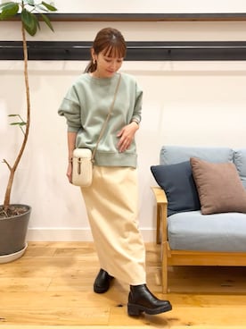 「アイテム（スウェット、グリーン系）」を使った、+++ゆき+++さん（レディース・151cm）の冬コーディネート