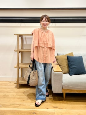 「かぐれ（カグレ）のワイドギャザーダブルブラウス（シャツ/ブラウス、ピンク系）」を使った、+++ゆき+++さん（レディース・151cm）の夏コーディネート
