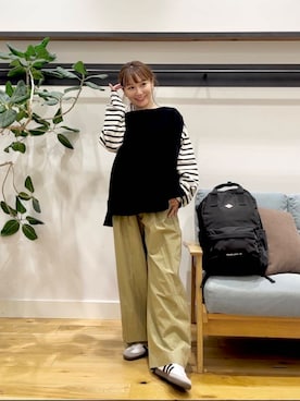 「かぐれ（カグレ）のボーダーワイドカットソー（Tシャツ/カットソー）」を使った、+++ゆき+++さん（レディース・151cm）の秋コーディネート