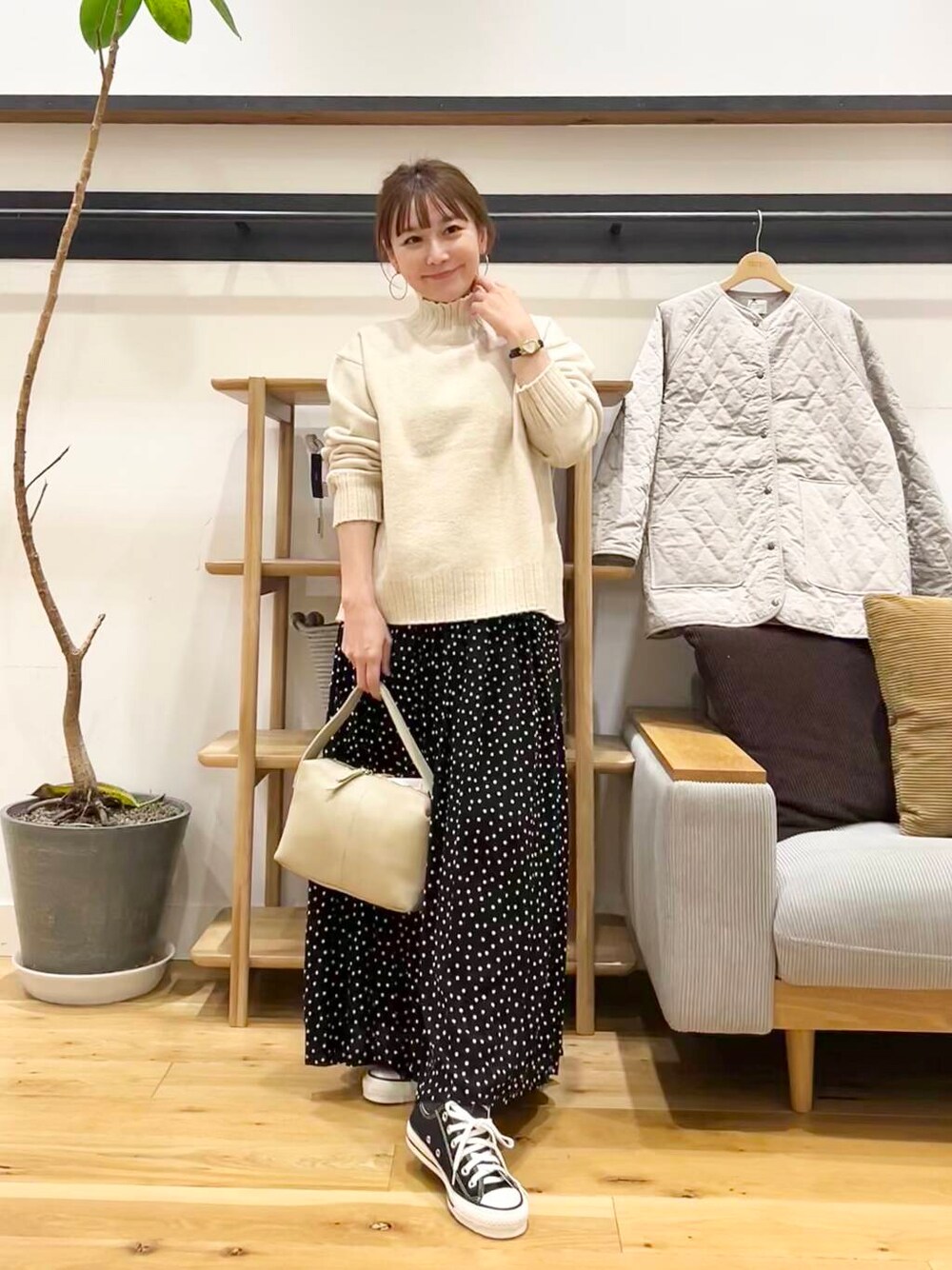 「doors、低身長コーデ、40代、骨格ストレート、イエベ春、ストレート×イエベ春、私の推しセールアイテム24aw、着映えカラーニットコーデ」｜「URBAN RESEARCH DOORSのタートルネックニット（ニット/セーター、ホワイト系）」を使った、+++ゆき+++さん（レディース・151cm）の冬コーディネートの1枚目の写真