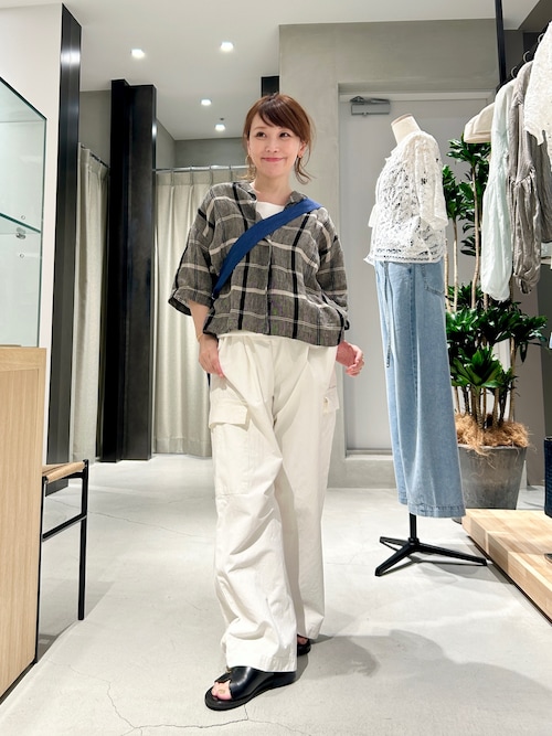 かぐれ ブラウス シャツ リネンチェック半袖シャツ レディース