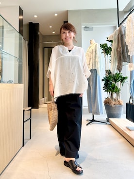 「かぐれ（カグレ）のジャムダニワイドプルオーバー（シャツ/ブラウス、ホワイト系）」を使った、+++ゆき+++さん（レディース・151cm）の夏コーディネート