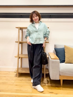 「FORK&SPOON（フォークアンドスプーン）のFORK&SPOON　フレンチリネンクロップドワイドシャツ（シャツ/ブラウス、グリーン系）」を使った、+++ゆき+++さん（レディース・151cm）の春コーディネート