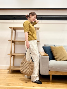 「URBAN RESEARCH DOORS（アーバンリサーチドアーズ）の『UR TECH ひやサラクール』コットンハーフスリーブKNIT（ニット/セーター、イエロー系）」を使った、+++ゆき+++さん（レディース・151cm）の春コーディネート