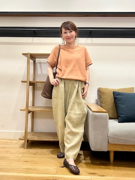 「URBAN RESEARCH DOORS（アーバンリサーチドアーズ）のタックフライスフレンチTシャツ（Tシャツ/カットソー、オレンジ系）」を使った、+++ゆき+++さん（レディース・151cm）の春コーディネート