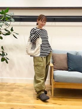 「かぐれ（カグレ）のボーダーワイドカットソー（Tシャツ/カットソー）」を使った、+++ゆき+++さん（レディース・151cm）の秋コーディネート