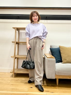 「URBAN RESEARCH DOORS（アーバンリサーチドアーズ）の強撚ダンボールボートネックプルオーバー（Tシャツ/カットソー、パープル系）」を使った、+++ゆき+++さん（レディース・151cm）の春コーディネート