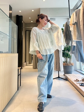 「URBAN RESEARCH DOORS（アーバンリサーチドアーズ）のSoft Crinkle Blouse（シャツ/ブラウス、グリーン系）」を使った、+++ゆき+++さん（レディース・151cm）の春コーディネート
