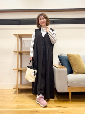 「FORK&SPOON（フォークアンドスプーン）のFORK&SPOON　フロントタックフレアワンピース（ワンピース、ブラック系）」を使った、+++ゆき+++さん（レディース・151cm）の春コーディネート