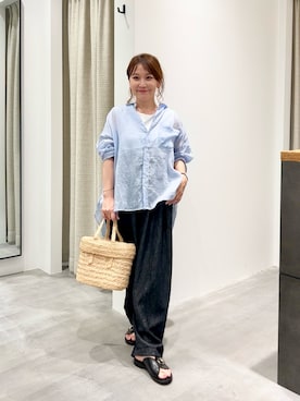 「かぐれ（カグレ）のラミーワイドシアーシャツ（シャツ/ブラウス、ブルー系）」を使った、+++ゆき+++さん（レディース・151cm）の夏コーディネート