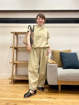 「かぐれ（カグレ）のリネンサークルプルオーバー（シャツ/ブラウス、ベージュ系）」を使った、+++ゆき+++さん（レディース・151cm）の春コーディネート