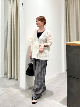 「かぐれ（カグレ）のシアーカシュクールカーデシャツ（シャツ/ブラウス、ベージュ系）」を使った、+++ゆき+++さん（レディース・151cm）の夏コーディネート