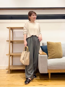 「URBAN RESEARCH DOORS（アーバンリサーチドアーズ）のラメシアーリラックスニット（ニット/セーター、ベージュ系）」を使った、+++ゆき+++さん（レディース・151cm）の春コーディネート
