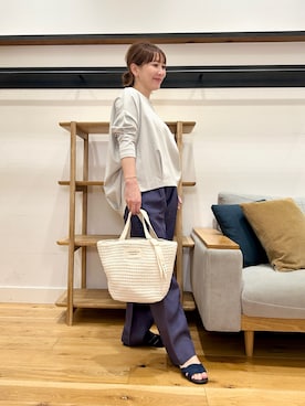「URBAN RESEARCH DOORS（アーバンリサーチドアーズ）のコットンバックタック7分袖プルオーバー（Tシャツ/カットソー、ブルー系）」を使った、+++ゆき+++さん（レディース・151cm）の春コーディネート