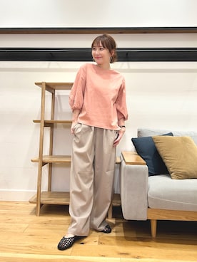 「URBAN RESEARCH DOORS（アーバンリサーチドアーズ）の『UR TECH』サマシェアツイストスリーブプルオーバー（Tシャツ/カットソー、ピンク系）」を使った、+++ゆき+++さん（レディース・151cm）の春コーディネート