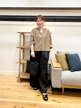 「URBAN RESEARCH DOORS（アーバンリサーチドアーズ）の楊柳ドット5分袖ブラウス（シャツ/ブラウス、グリーン系）」を使った、+++ゆき+++さん（レディース・151cm）の夏コーディネート