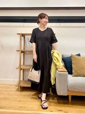 「URBAN RESEARCH DOORS（アーバンリサーチドアーズ）のウエストタックワンピース（ワンピース、ブラック系）」を使った、+++ゆき+++さん（レディース・151cm）の夏コーディネート