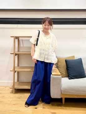 「かぐれ（カグレ）のコットンガーゼ刺繍2WAYブラウス（シャツ/ブラウス、ホワイト系）」を使った、+++ゆき+++さん（レディース・151cm）の夏コーディネート