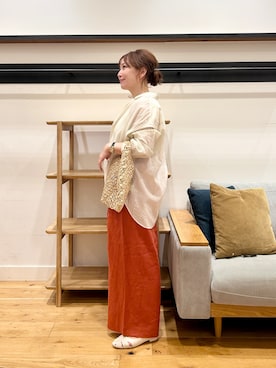 「かぐれ（カグレ）のコットンシアーレギュラーシャツ（シャツ/ブラウス、ベージュ系）」を使った、+++ゆき+++さん（レディース・151cm）の夏コーディネート