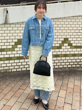 「イエベ」｜「アイテム（デニムジャケット）」を使った、harukaさん（レディース・155cm）の冬コーディネート
