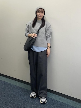 「アイテム（ニットキャップ/ビーニー、グレー系）」を使った、harukaさん（レディース・155cm）の秋コーディネート