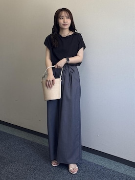 「ROPE' PICNIC（ロペピクニック）のメタルバーストラップサンダル（サンダル、ホワイト系）」を使った、harukaさん（レディース・155cm）の夏コーディネート