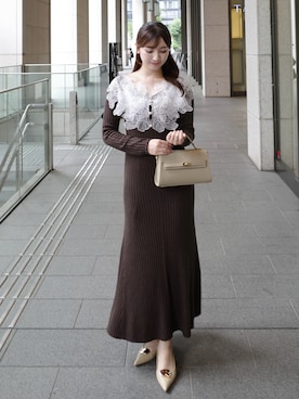 「アイテム（アクセサリー）」を使った、𝘺𝘶𝘪｜きれいめフェミニンさん（レディース・157cm）の秋コーディネート