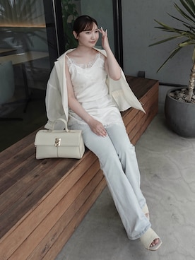 「CAFUNE（カフネ）のアイテム」を使った、𝘺𝘶𝘪｜きれいめフェミニンさん（レディース・157cm）の夏コーディネート