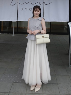 「CAFUNE（カフネ）のアイテム」を使った、𝘺𝘶𝘪｜きれいめフェミニンさん（レディース・157cm）の夏コーディネート