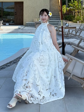 「ackaのアイテム（ワンピース/ドレス、ホワイト系）」を使った、𝘺𝘶𝘪｜きれいめフェミニンさん（レディース・157cm）の夏コーディネート