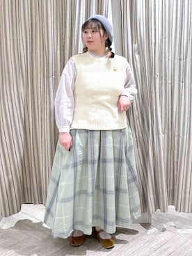 「着痩せ」｜「アイテム（ハンチング/ベレー帽）」を使った、ももこ*.。さん（レディース・158cm）の春コーディネート