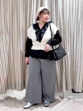 「着痩せ」｜「アイテム（ハンチング/ベレー帽）」を使った、ももこ*.。さん（レディース・158cm）の春コーディネート
