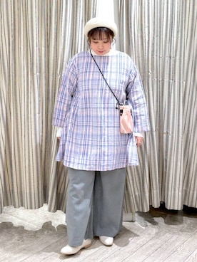 「着痩せ」｜「アイテム（ハンチング/ベレー帽）」を使った、ももこ*.。さん（レディース・158cm）の春コーディネート