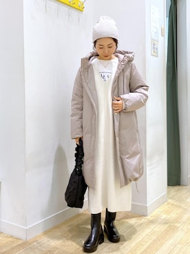 「ロング」｜「アイテム（ニットキャップ/ビーニー）」を使った、miyajiさん（レディース・157cm）の冬コーディネート