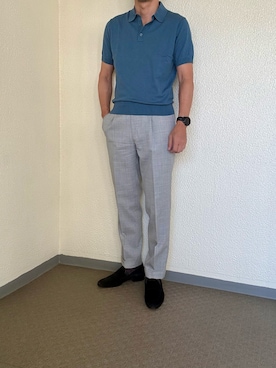 「UNIQLO（ユニクロ）のアイテム（ポロシャツ、ブルー系）」を使った、ゴンさん（メンズ・178cm）の夏コーディネート