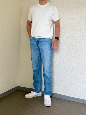 「HILTON（ヒルトン）のアイテム（ニット/セーター、ホワイト系）」を使った、ゴンさん（メンズ・178cm）の秋コーディネート