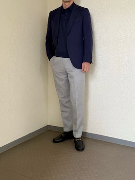 「TAKEO KIKUCHI（タケオキクチ）のアイテム（テーラードジャケット、ブルー系）」を使った、ゴンさん（メンズ・178cm）の夏コーディネート