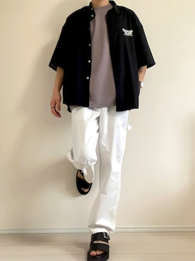 「ETELIO（エテリオ）の【2点セット】梨地ポケット付きクルービッグTシャツ＆ロングタンクトップアンサンブルセット（Tシャツ/カットソー）」を使った、せーやさん（メンズ・166cm）の夏コーディネート