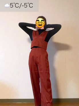 「アイテム（オールインワン・サロペット、オレンジ系）」を使った、わかめごはん（道民）さん（レディース・153cm）の冬コーディネート